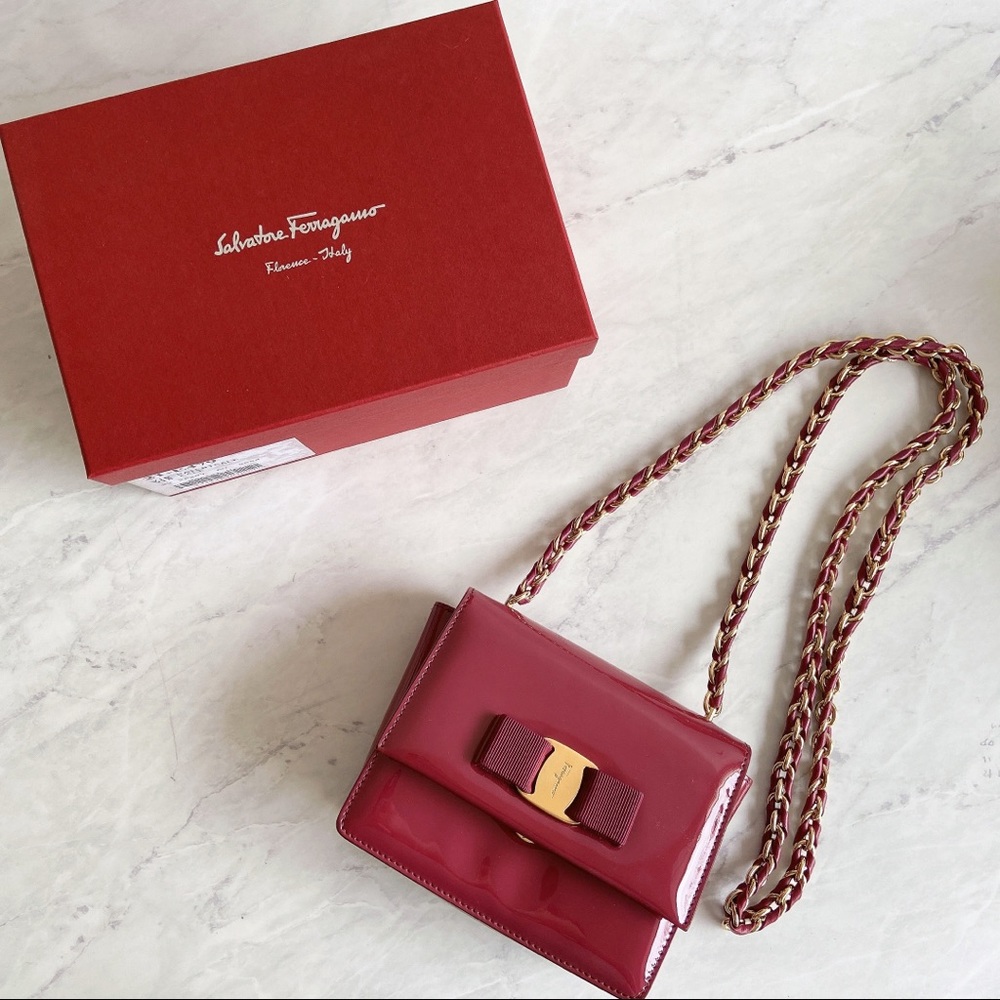 Salvatore Ferragamo Ginny Vera Mini Crossbody Bag Patent Leather